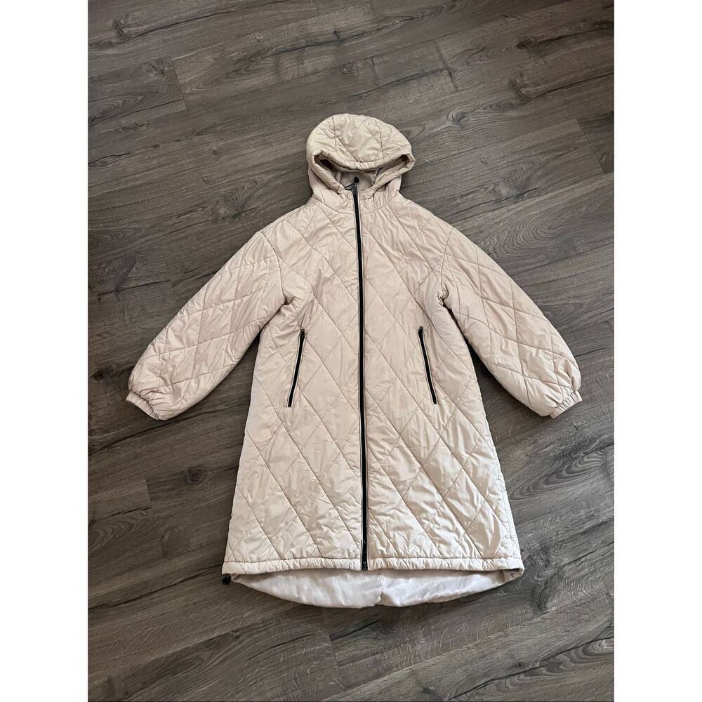 Bluivy Longline Quilted Puffer Jacket BEIGE size Large